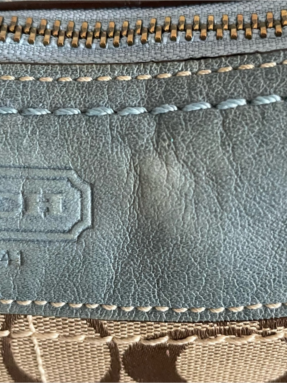 Vintage Y2K Coach signature Logo Blue & Brown Crossbody Shoulder Bag Zip Pockets - Picture 16 of 16